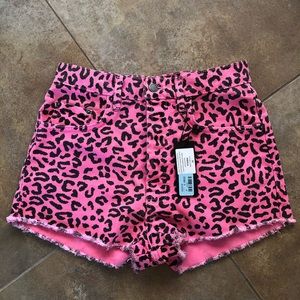 LF brand neon pink denim shorts leopard print